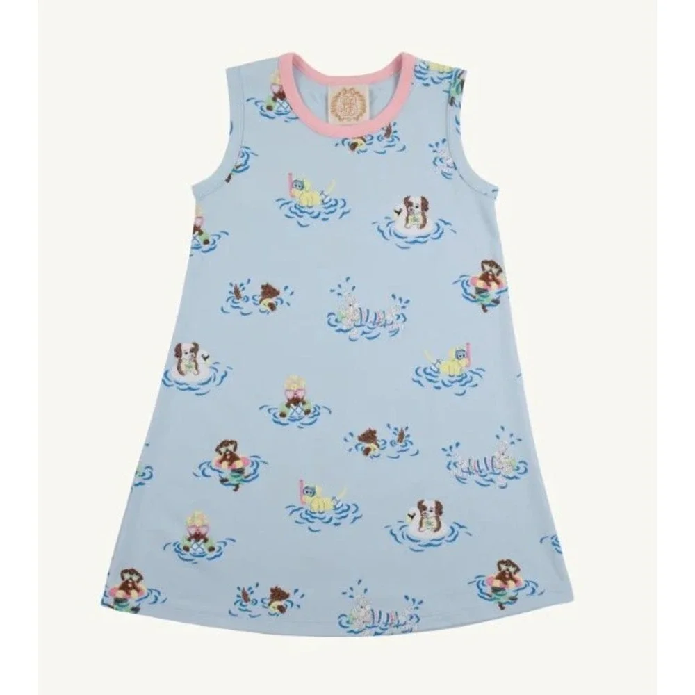 Beaufort Bonnet Sleeveless Polly Play Dress Girls 6 Blue Good Doggy Paddle Print